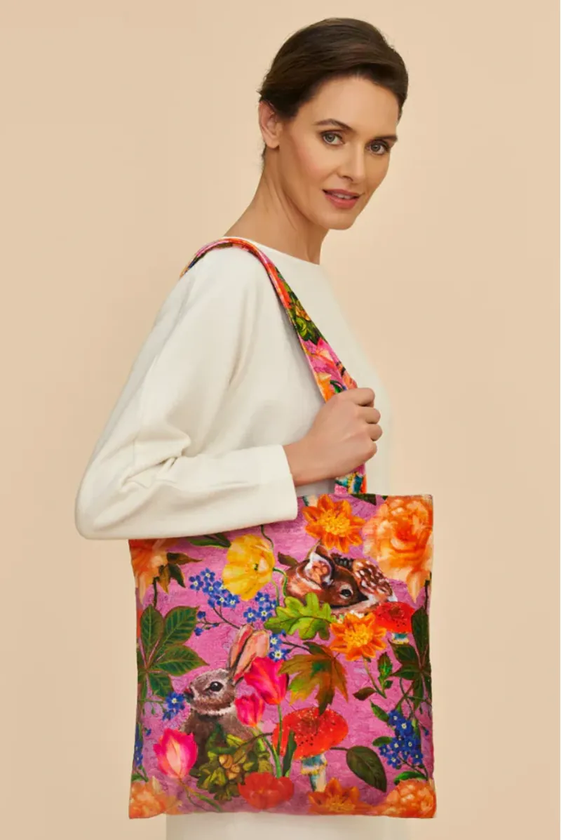Powder Whimsical Woodland Velvet Tote Bag