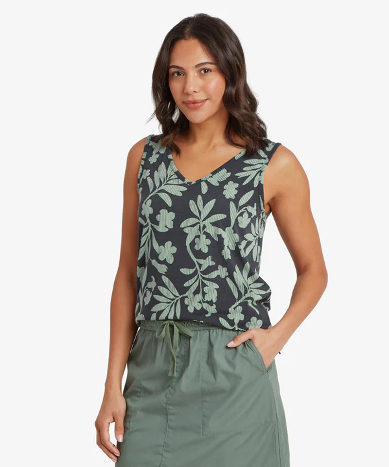 Sherpa Neha V-Neck Tank Top Womens in Black Gurans-1