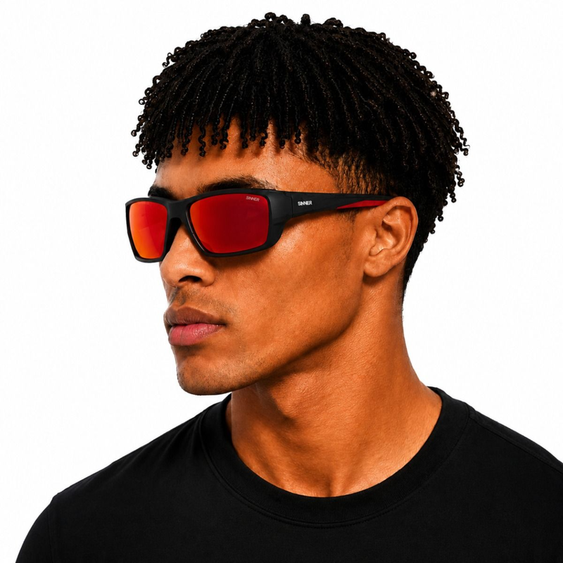 Sinner Jacara Polarised Sunglasses in Matte Black/Red-4