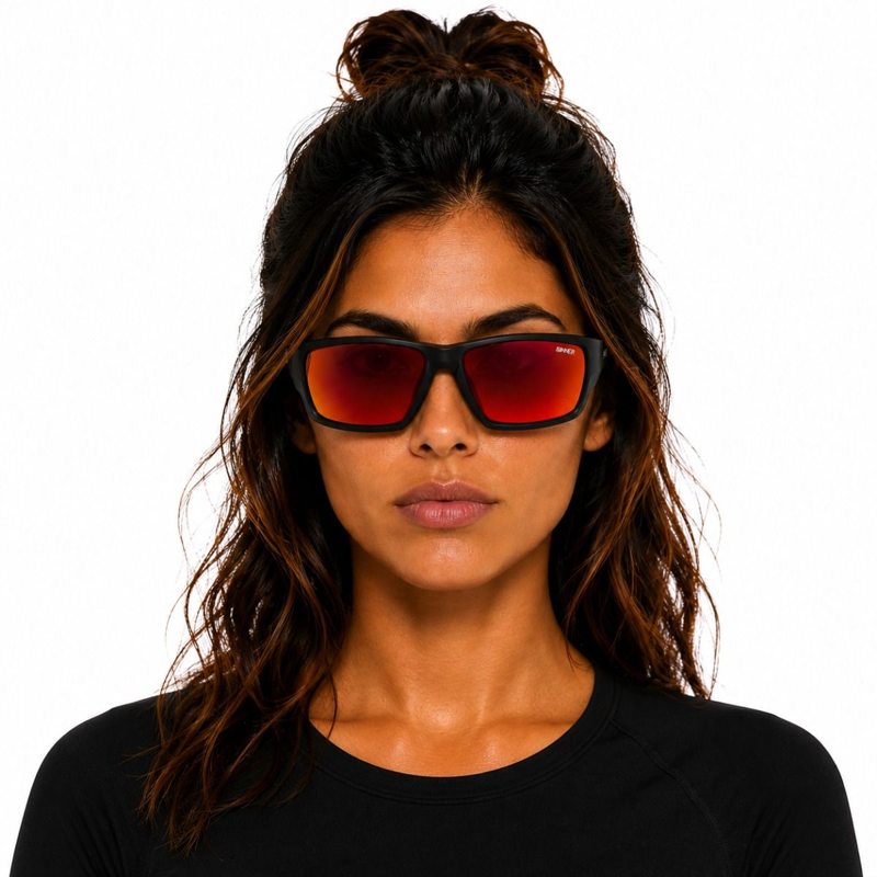 Sinner Jacara Polarised Sunglasses in Matte Black/Red-5