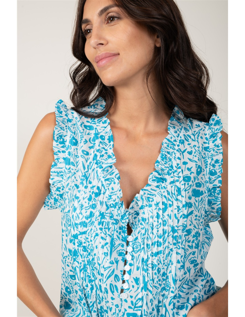 Terre Rouge Cotton Top Womens in Marine Blue Florets-2