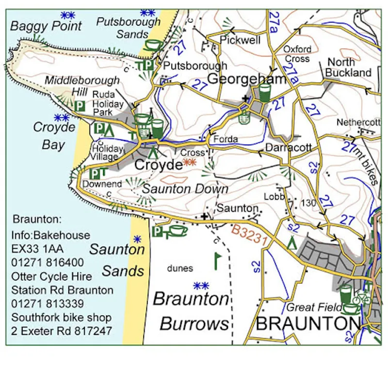 Croyde Cycle Kimmeridge and Corfe Castle Walking Map-1