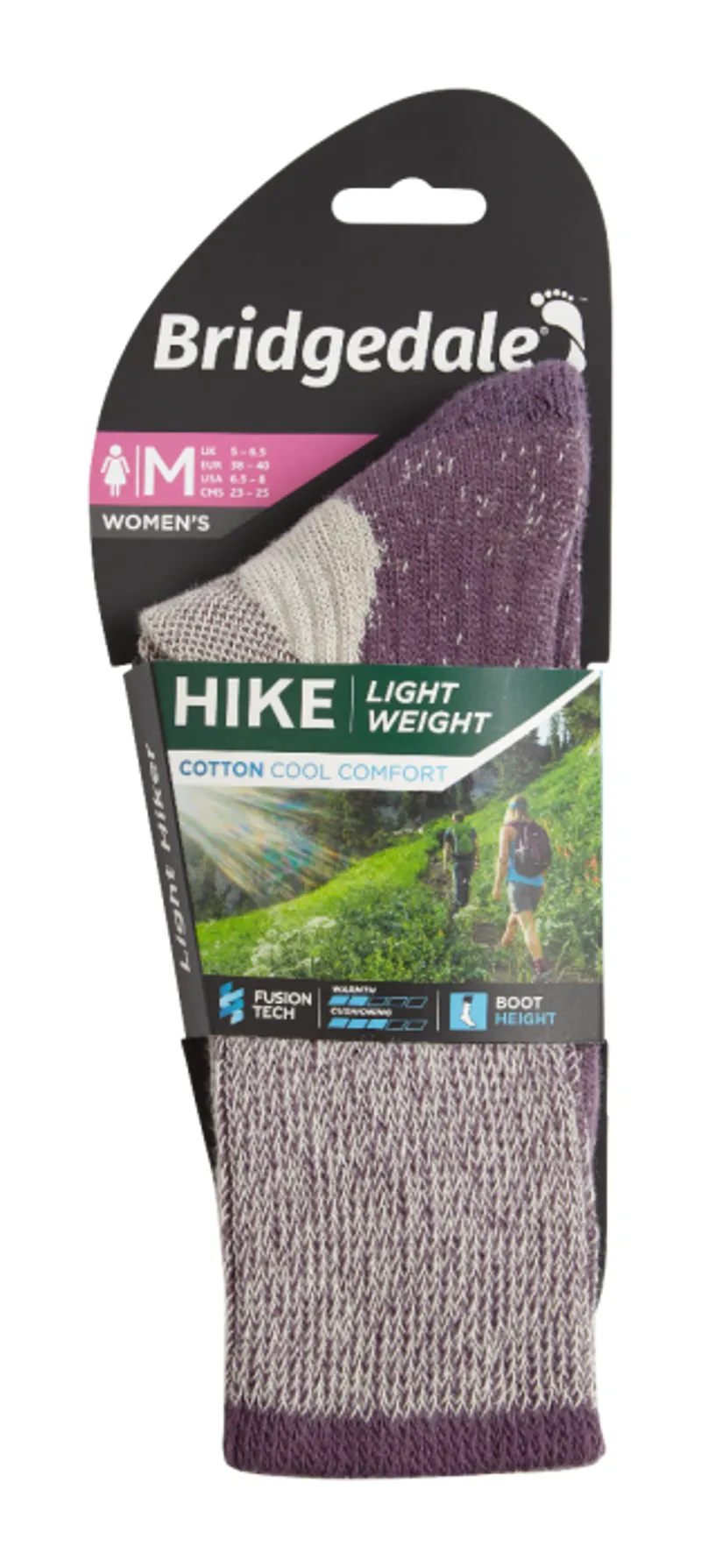Bridgedale HIKE Lightweight Cotton Cool Comfort sock Womens in Plum-2