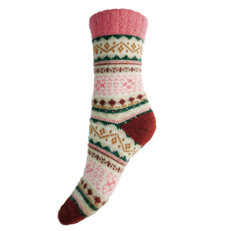 Gemjar Nordic Patterned Socks Womens in Pink and Cream