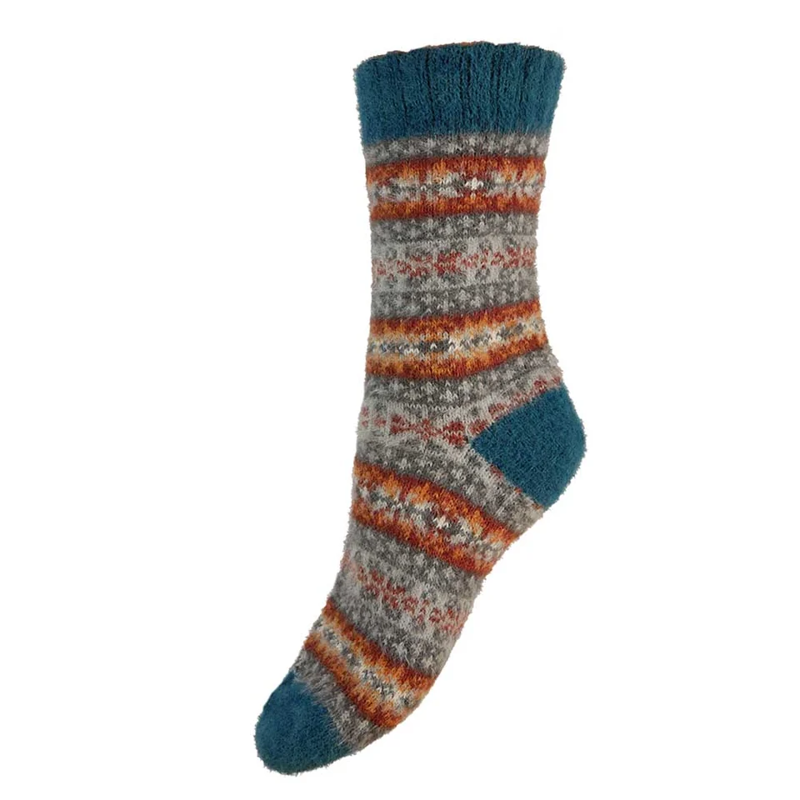 Gemjar Nordic Pattern Socks Womens in Teal Grey and Rust -1