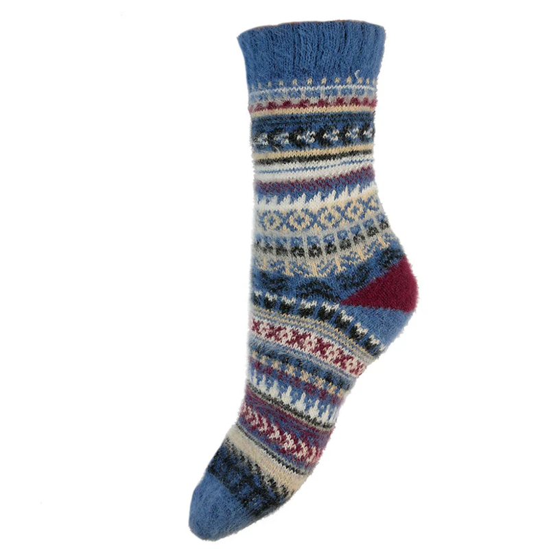 Gemjar Scandi Pattern Wool Blend Socks in Burgundy and Blue
