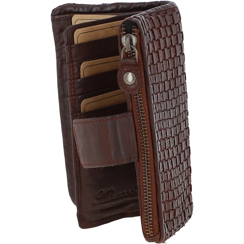 Ashwood Leather, Bags, Ashwoodleather Brown Woven Zip Around Wallet